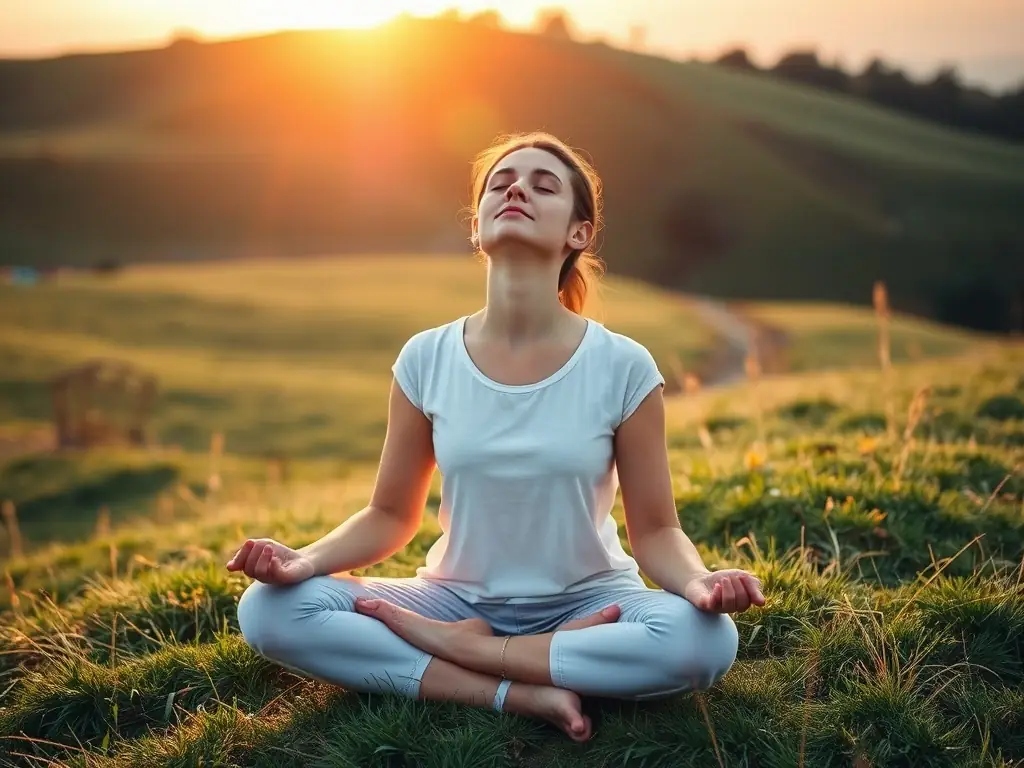 A person meditating in a serene natural setting, bathed in soft, golden light, symbolizing enhanced mental clarity and focus.