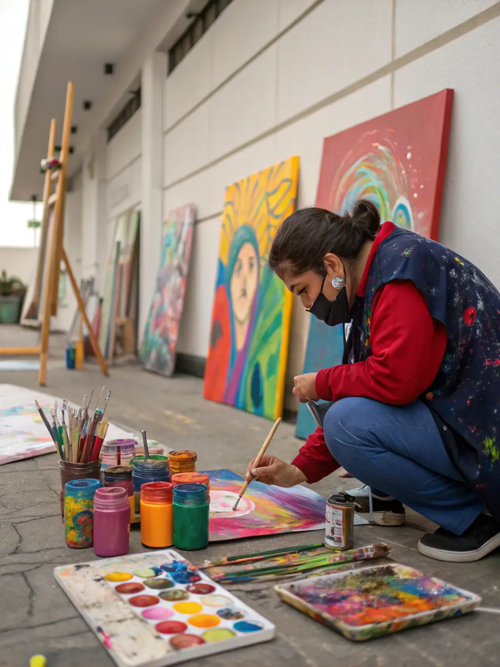 A person engaged in a creative activity, such as painting or playing music, showcasing enhanced creativity and inspiration through psilocybin.